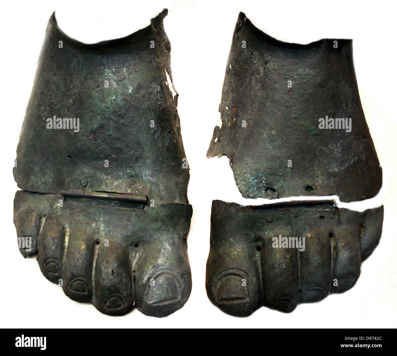 Pair of bronze foot guards greek or italian hires stock photography
