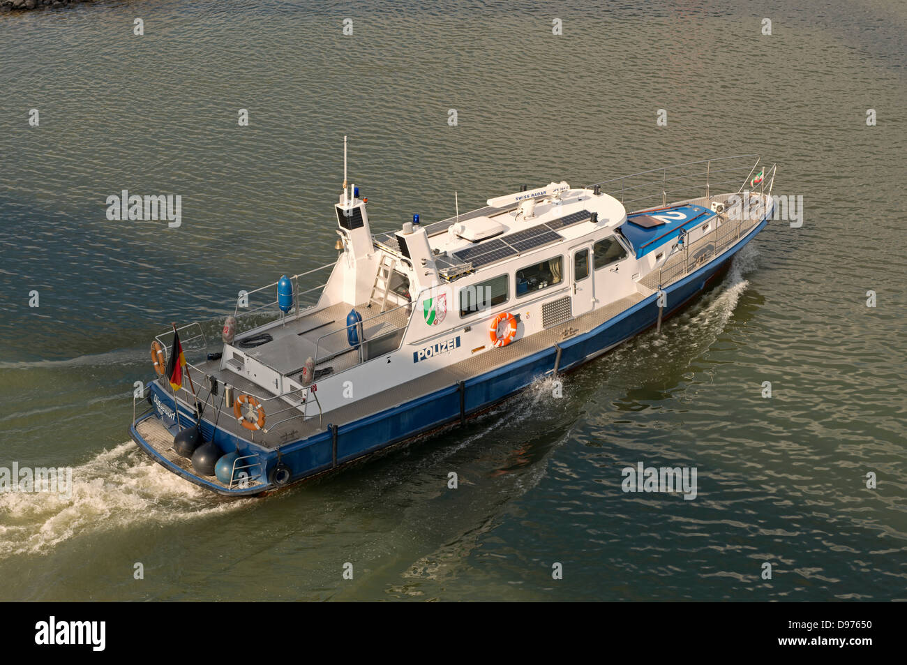 German Police motorboat river Rhine Dusseldorf Germany Stock Photo