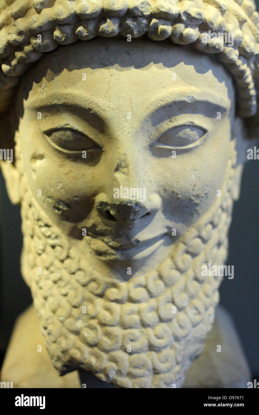 Heads of male statues Limestone Found in various localities, Cyprus 5th century BC Stock Photo
