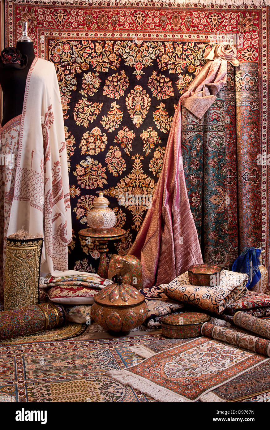 Display of carpets and beautiful fabrics Stock Photo Alamy