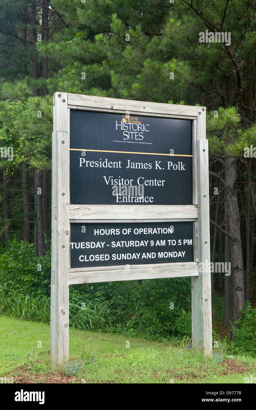 President james k polk visitor center entrance sign hires stock