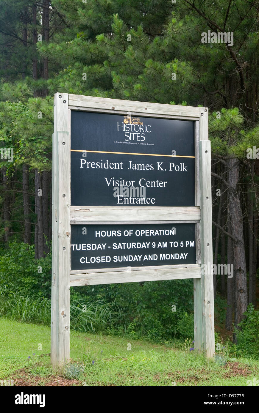 President James K. Polk Visitor Center Sign Pineville North Carolina USA Stock Photo