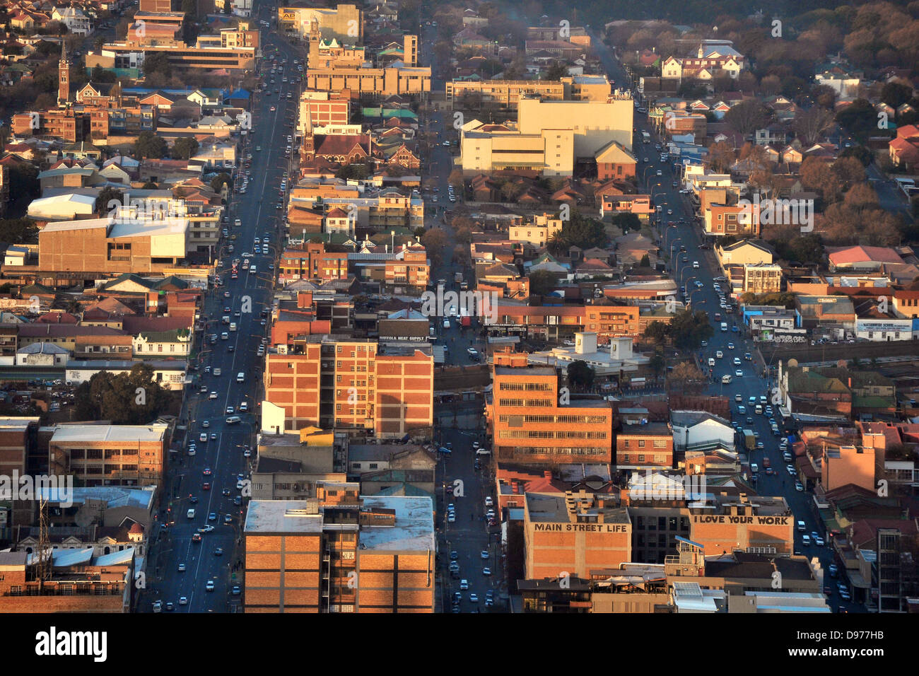A view of the streets of Johannesburg seen from the top of a tall skyscraper. Stock Photo