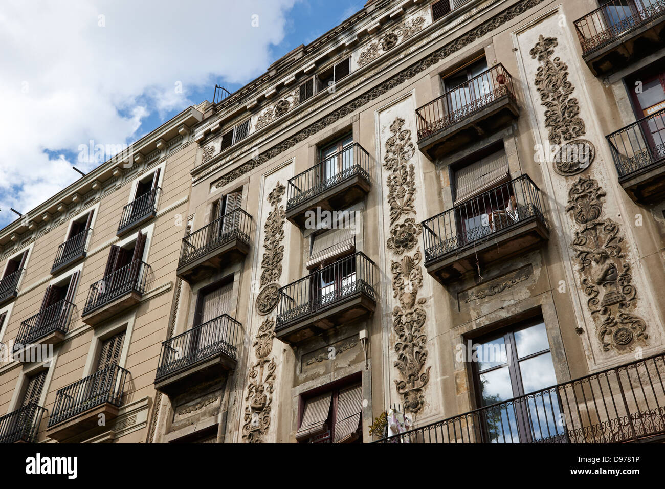 ornate balconies and design of pension building 25 las ramblas on la rambla dels caputxins barcelona catalonia spain Stock Photo