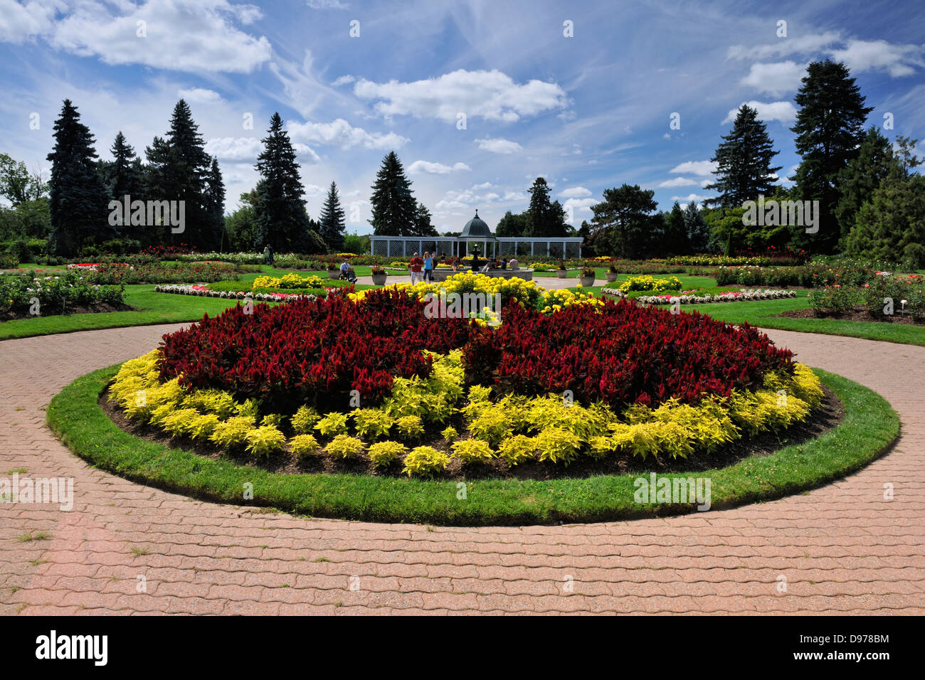 Flower beds in the Niagara Botanical Garden- Rose Garden area Niagara Falls Ontario Canada Stock Photo