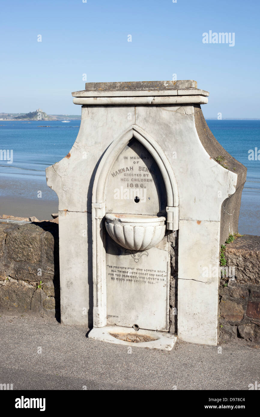 Hannah Maria Bennett marble memorial drinking fountain, erected in 1886, Penzance Cornwall England. Stock Photo