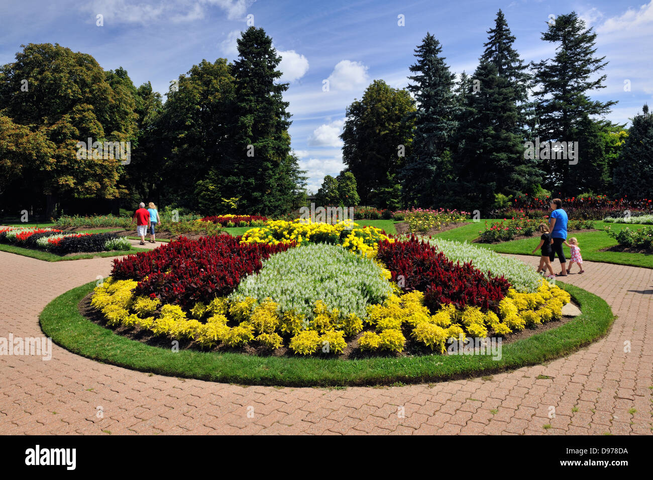 Flower beds in the Niagara Botanical Garden- Rose Garden area Niagara Falls Ontario Canada Stock Photo