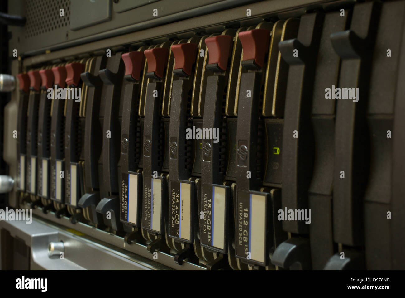 A row of HP SCSI320 drives Stock Photo