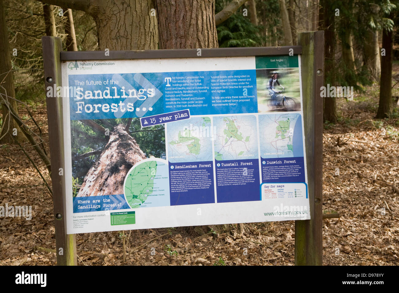 Forestry Commission public information board Suffolk Sandlings, England Stock Photo