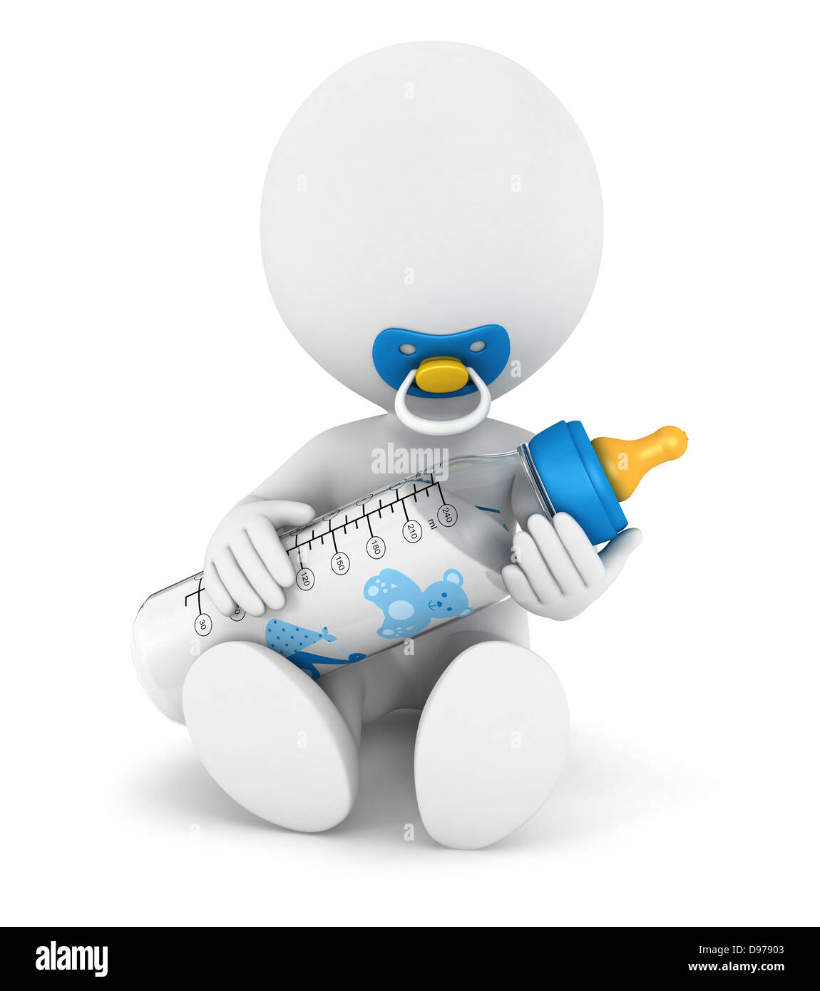 3d white people baby with a feeding bottle and a pacifier, isolated ...