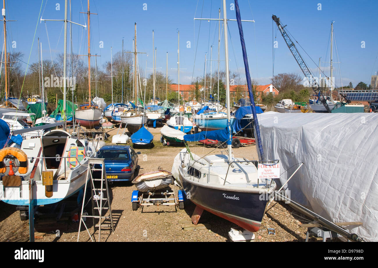 Boats in boatyard, Woodbridge, Suffolk, England Stock Photo