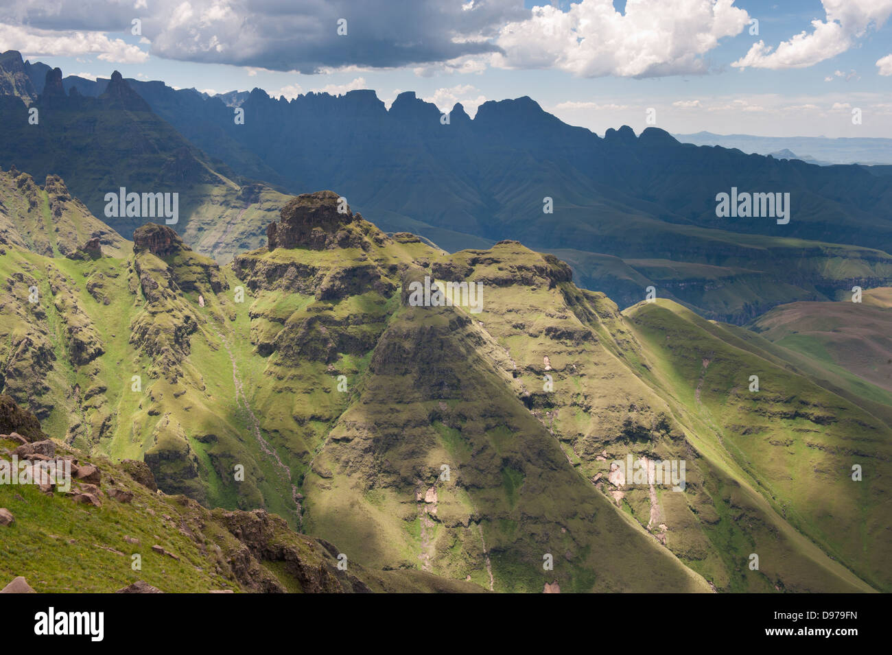 View from the top of Organ Pipes Pass, Ukhahlamba Drakensberg Park, South Africa Stock Photo