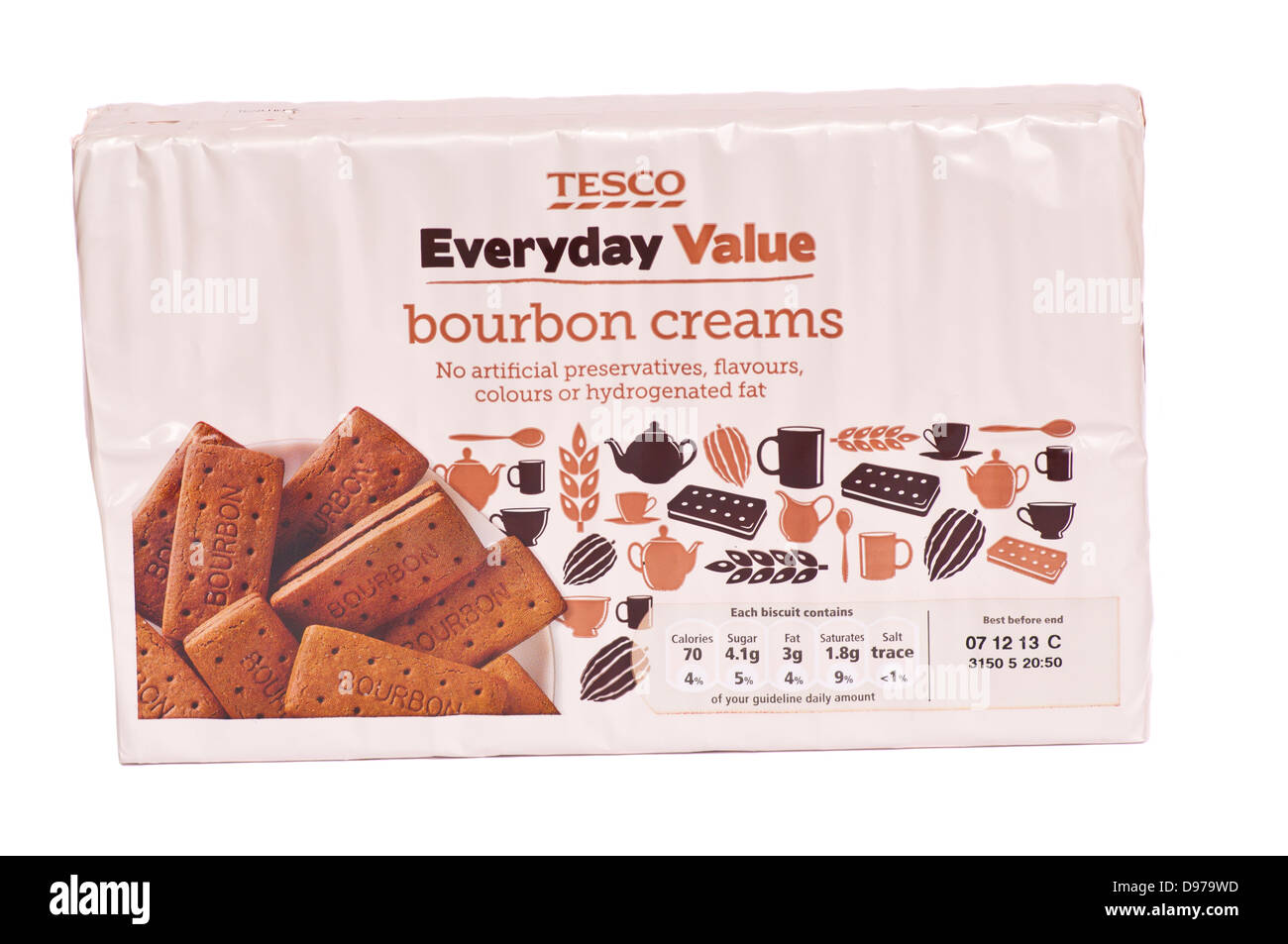Packet Of Tesco Own Brand Everyday Value Bourbon Cream Biscuits Stock Photo