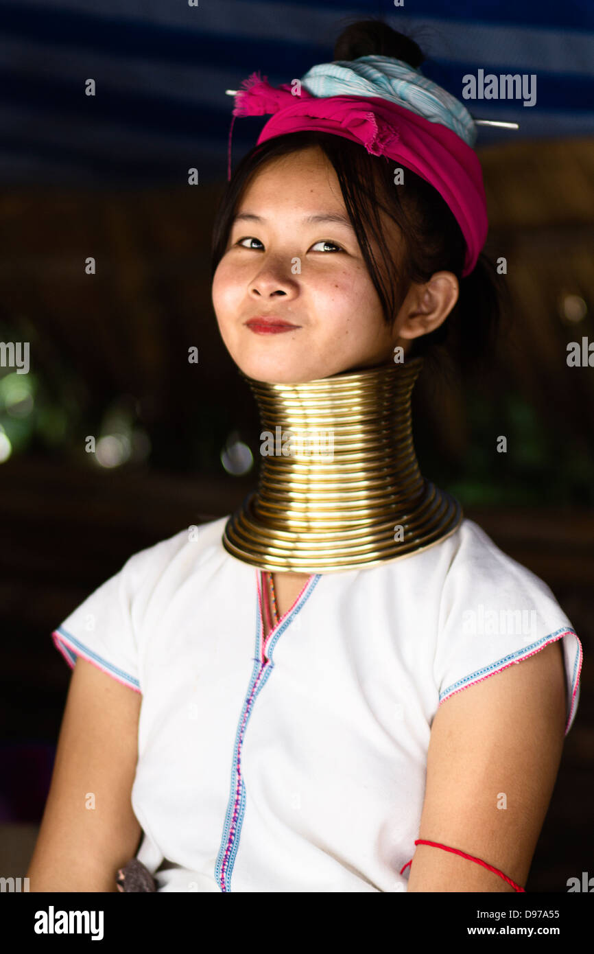 Portrait of the Karen Long-Neck tribes women in Thailand Stock Photo