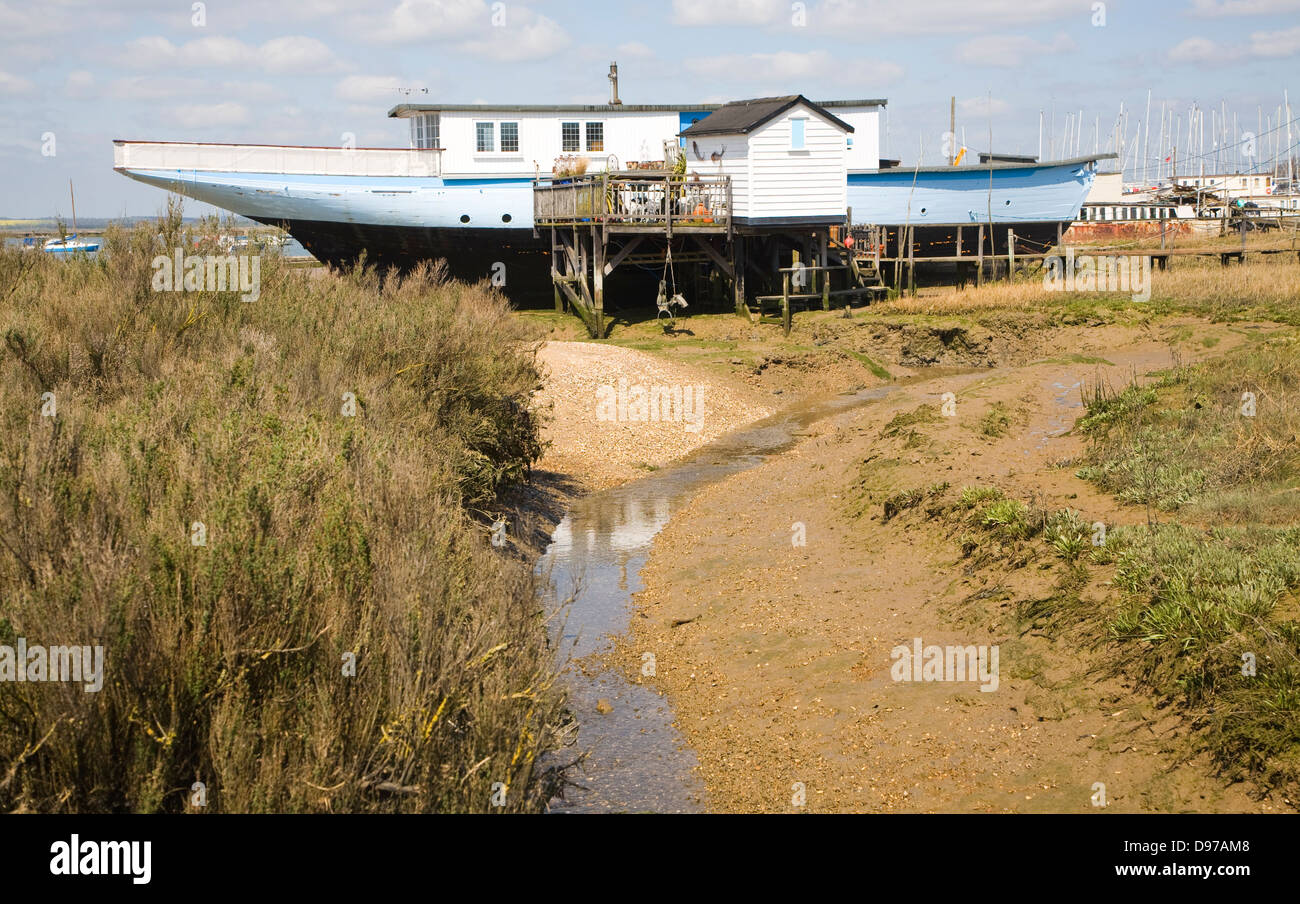 Houseboats on the shoreline at West Mersea, Mersea Island, Essex