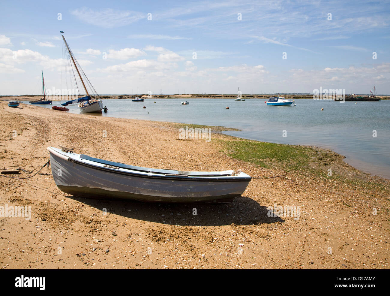 Boats on the River Blackwater estuary, West Mersea, Mersea Island, Essex, England Stock Photo