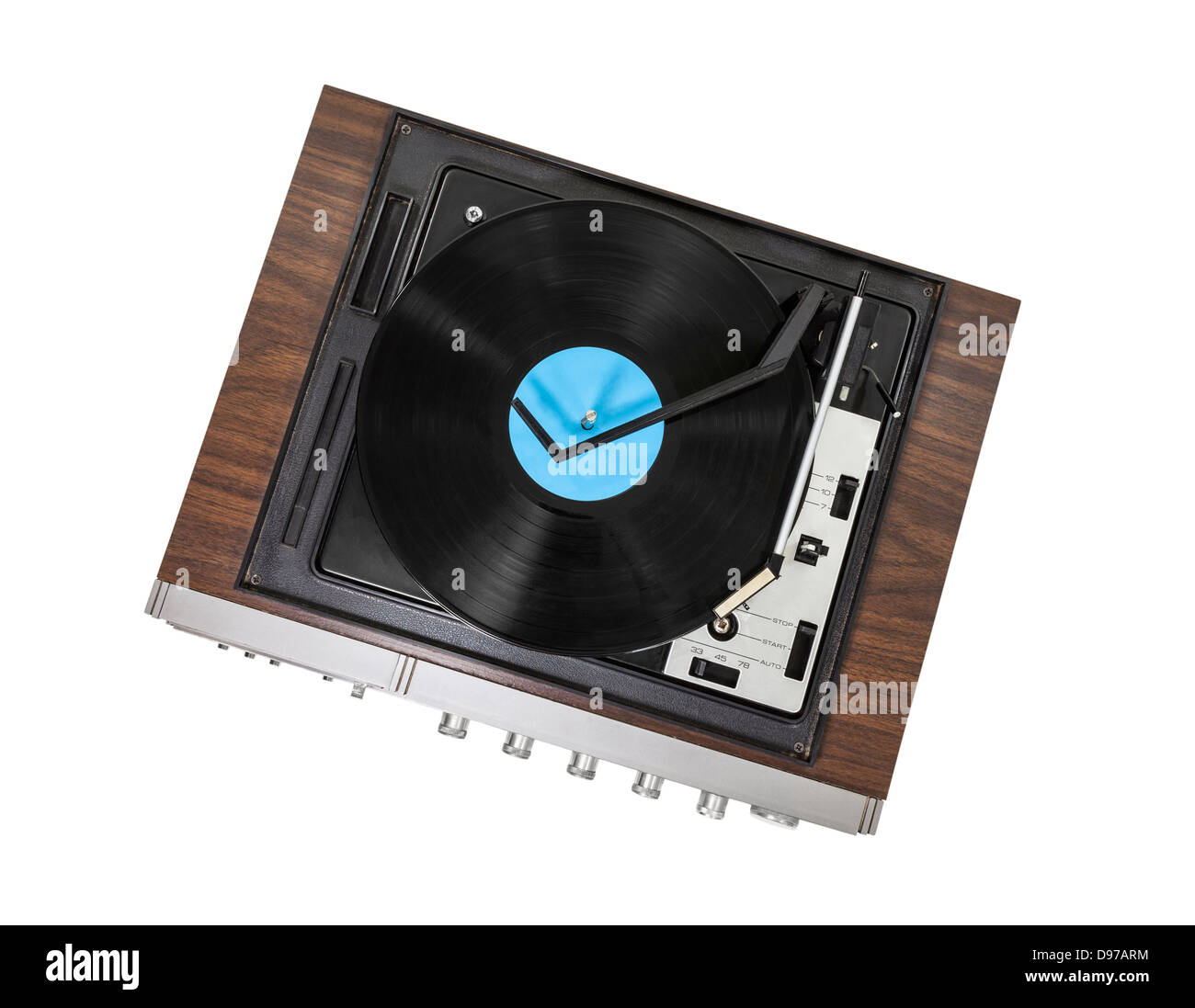 Vintage stereo turntable isolated with clipping path. Stock Photo