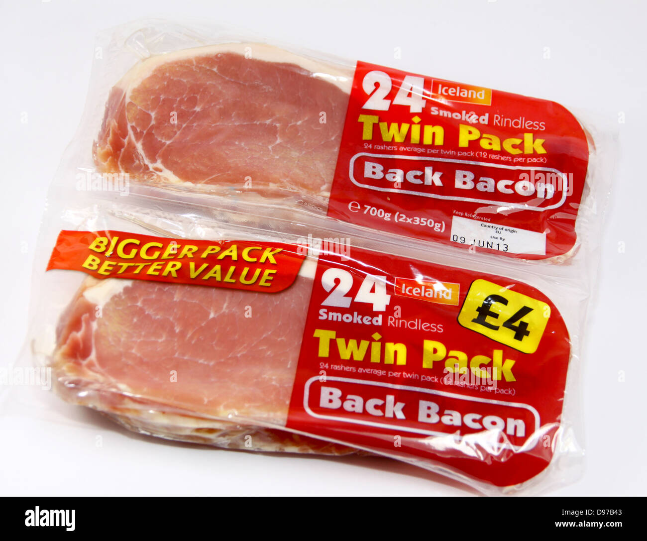 24 rasher twin pack Iceland smoked bacon Stock Photo
