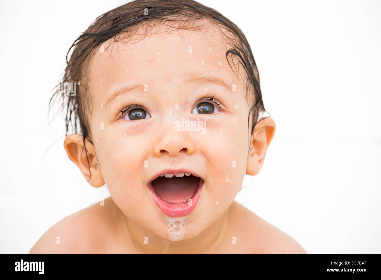 9 month old boy at bath time Stock Photo Alamy