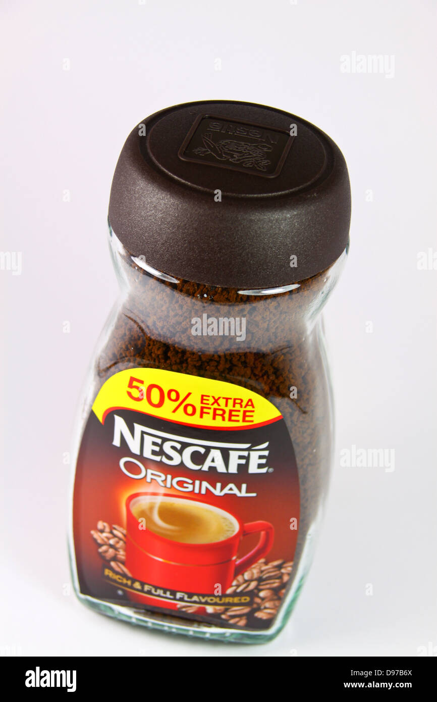 Jar of Nescafe instant coffee granules Stock Photo