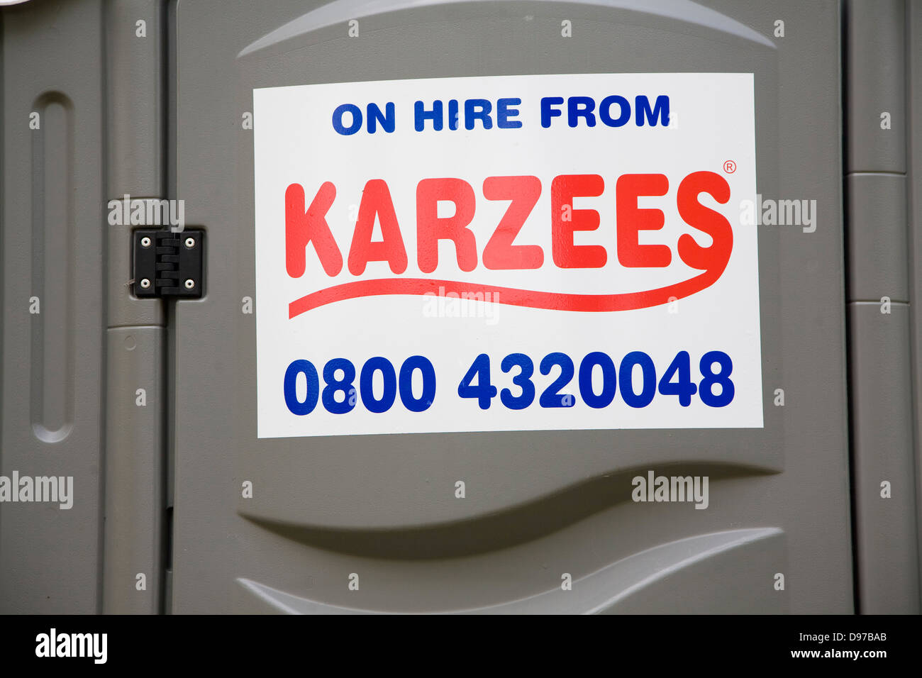 Karzees mobile toilet on hire sign UK Stock Photo