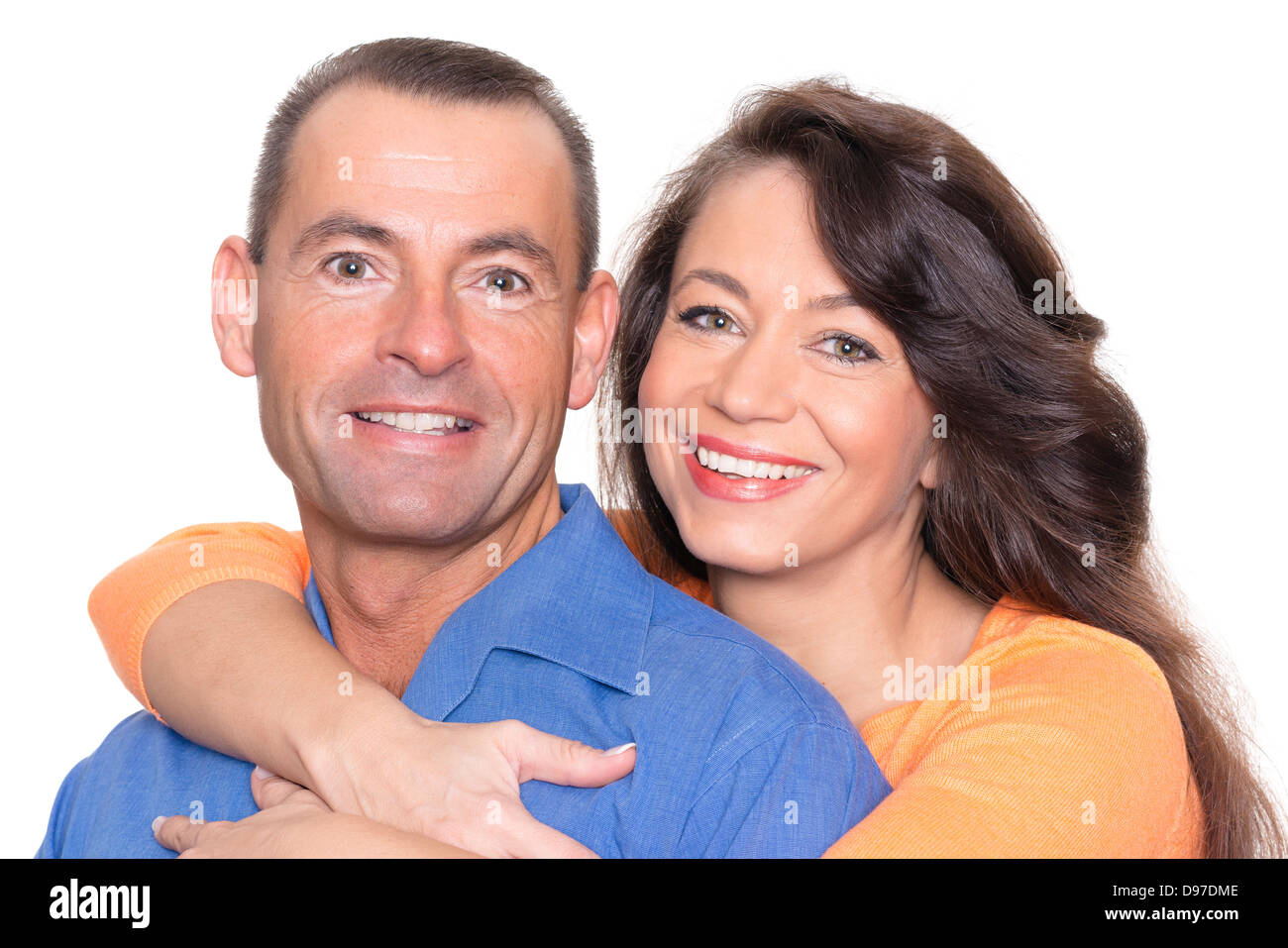 Happy couple in front of white background Stock Photo - Alamy