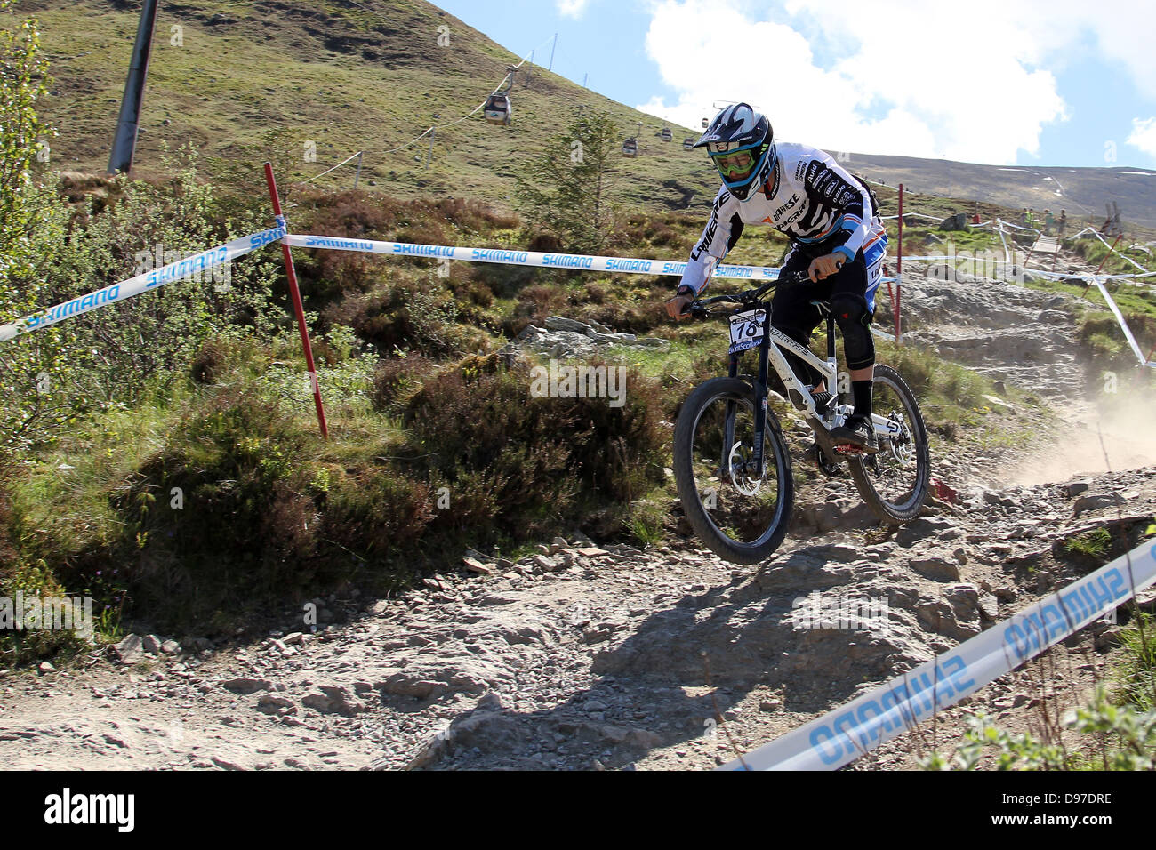 Sam Blenkinsop Lapeirre Gravity Republic on the course at the World Cup Downhill, Fort William 2013 Stock Photo