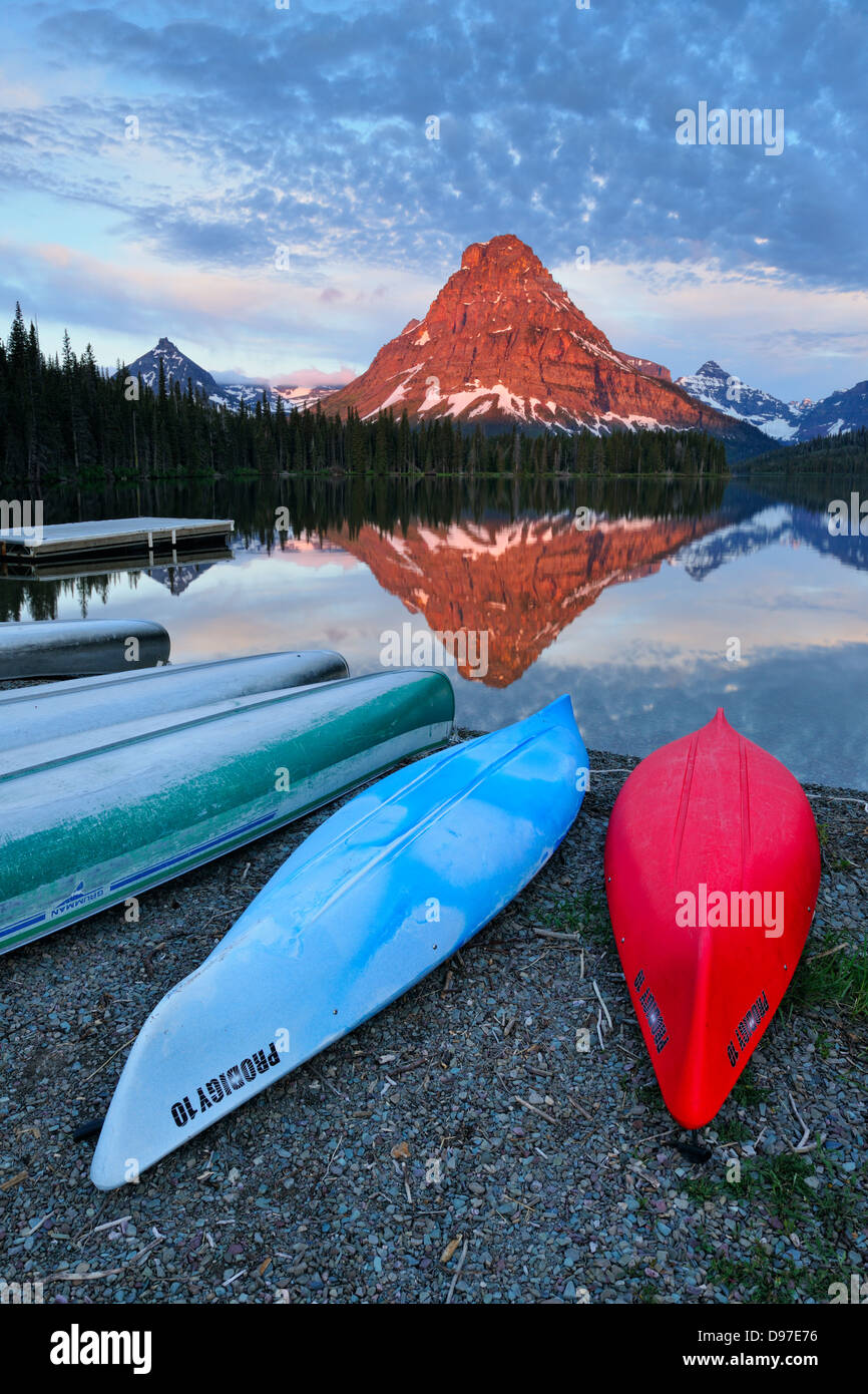 Sinapah Mountain reflected in Two Medicine Lake at dawn Glacier National Park Two Medicine