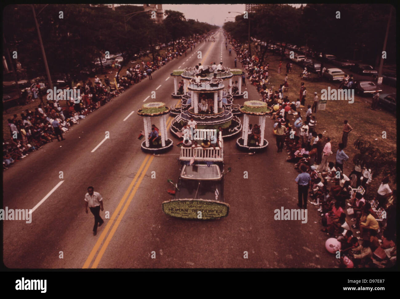 Bud Billiken Day Parade As It Travels Chicago's South Side On Dr. Martin L. King Jr. Drive, 08/1973 Stock Photo