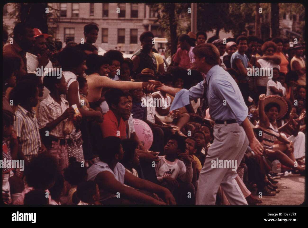 Illinois Governor Dan Walker Greets Chicago Constituents During The Bud Billiken Day Parade, 08/1973 Stock Photo