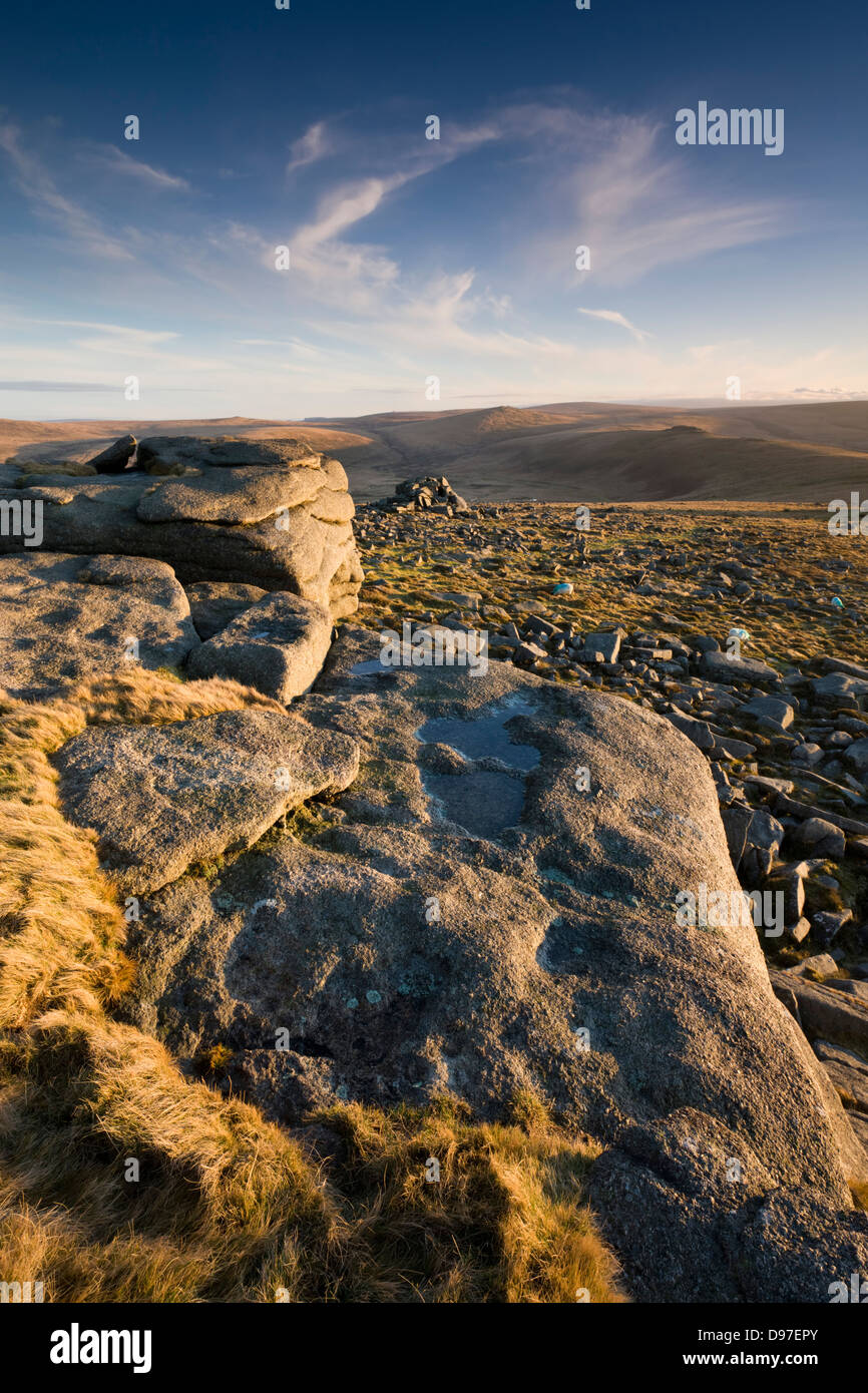 Exposed moorland on Belstone Tor, Dartmoor, Devon, England. Winter