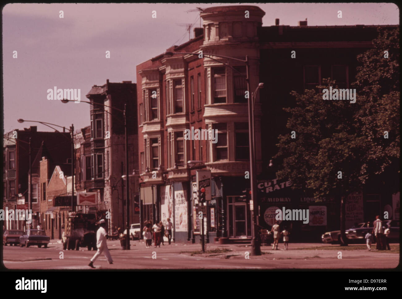 South Side Black Community In Chicago With Small Businesses And Apartments Over The Stores In The Older Buildings Near 43rd And Stock Photo