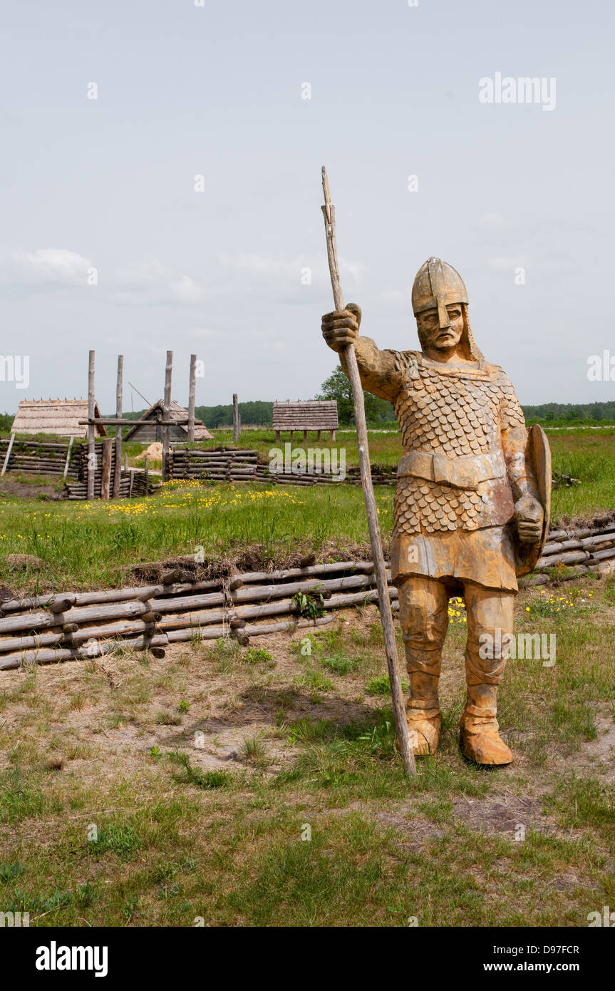 Slav knight sculpture in Grodzisko Zmijowiska Stock Photo