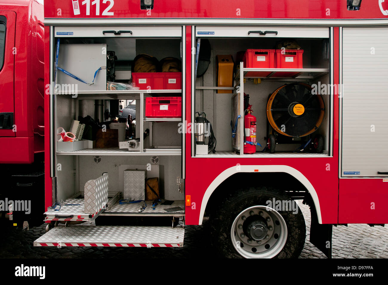 interior of fire truck from side Stock Photo