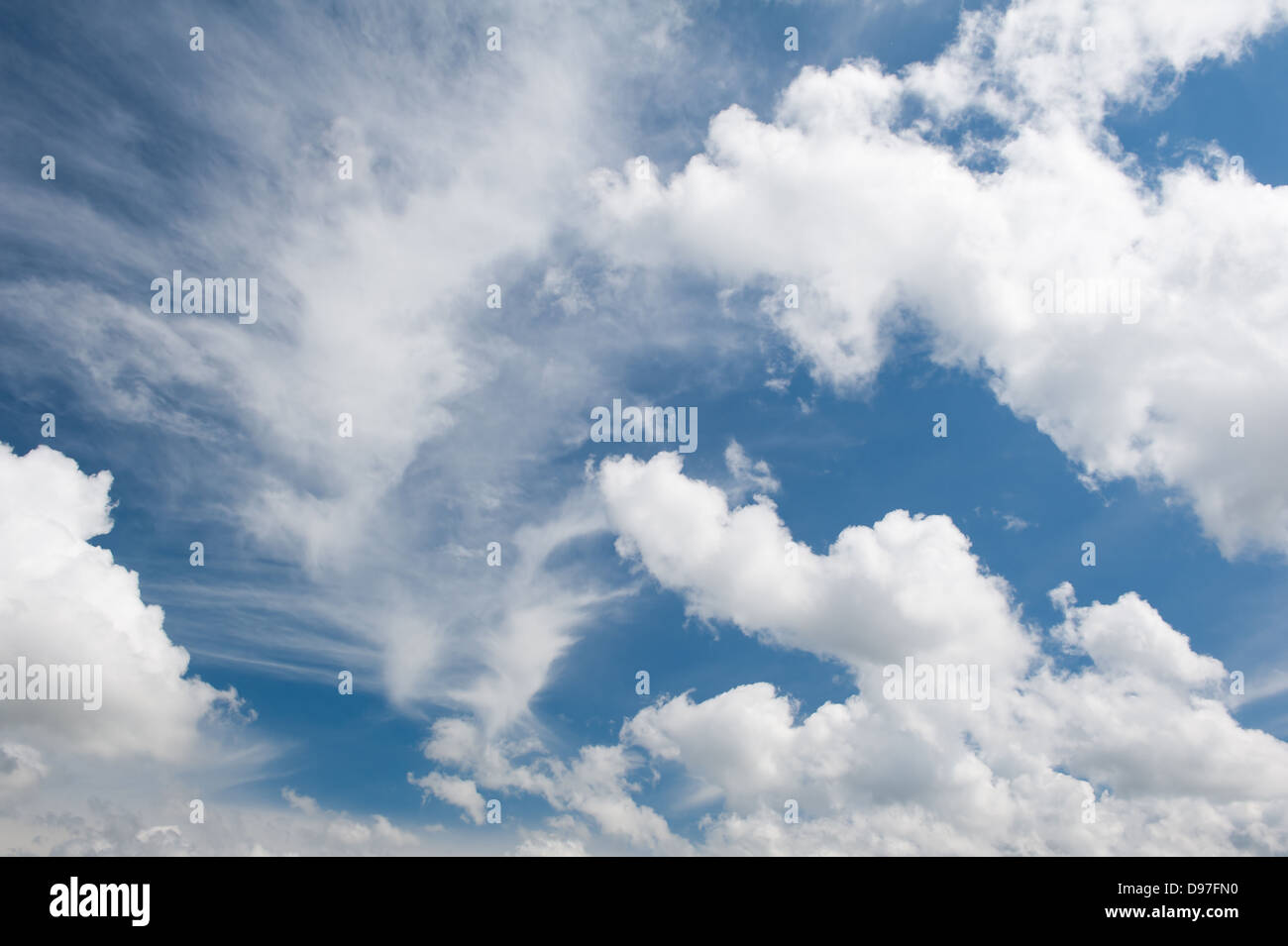 White cirrus and cumulus clouds formation mix Stock Photo - Alamy