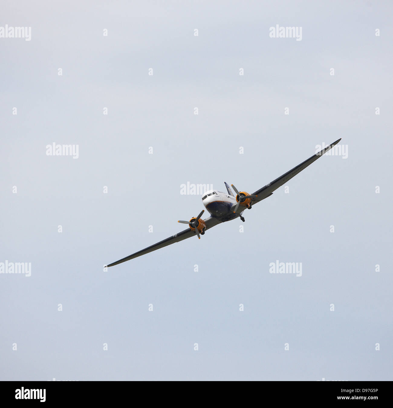 DC-3 flying in Iceland Stock Photo