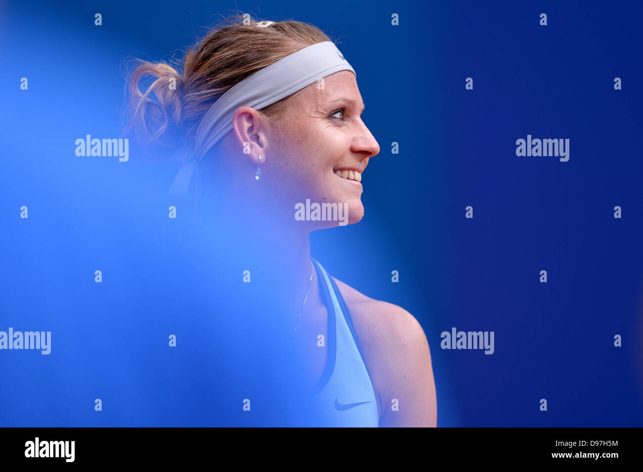 Nuremberg, Germany. 13th June, 2013. Lucie Safarova of Czech Republic in action against Polona Hercog (not in picture) during the WTA tennis tournament in Nuremberg, Germany, 13 June 2013. PHOTO: DAVID EBENER/dpa/Alamy Live News Stock Photo