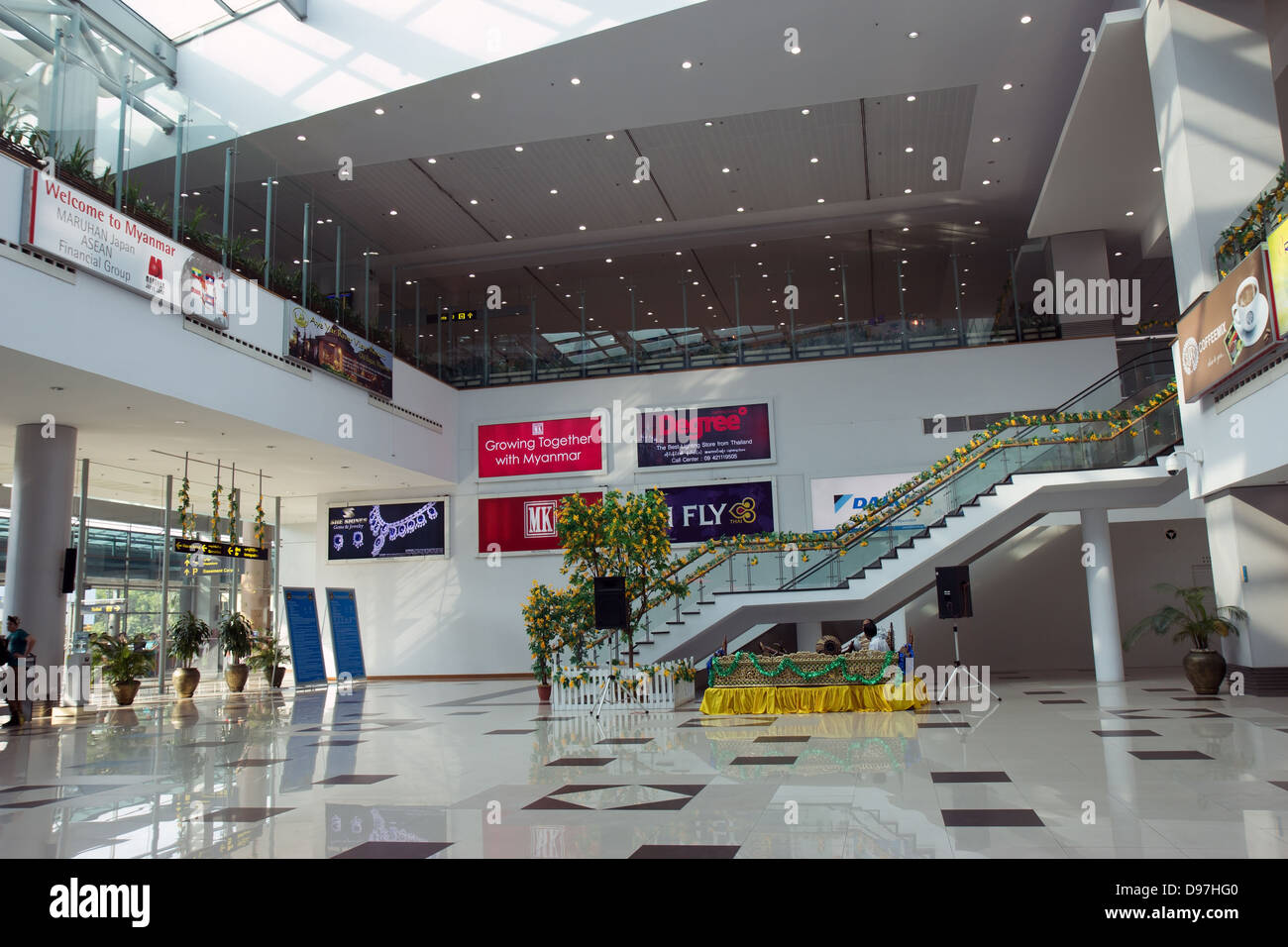 Entrance hall - Yangon International Airport Stock Photo