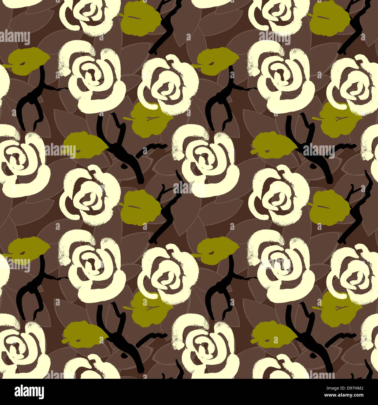 Floral seamless pattern background with roses and leaves Stock Photo ...