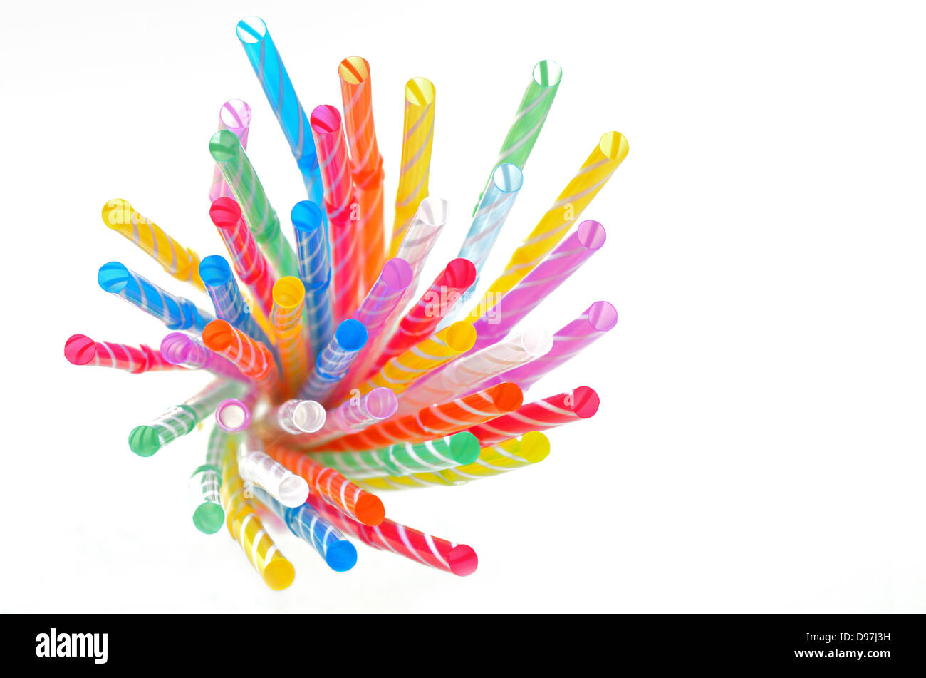 multi color flexible straws on white background Stock Photo