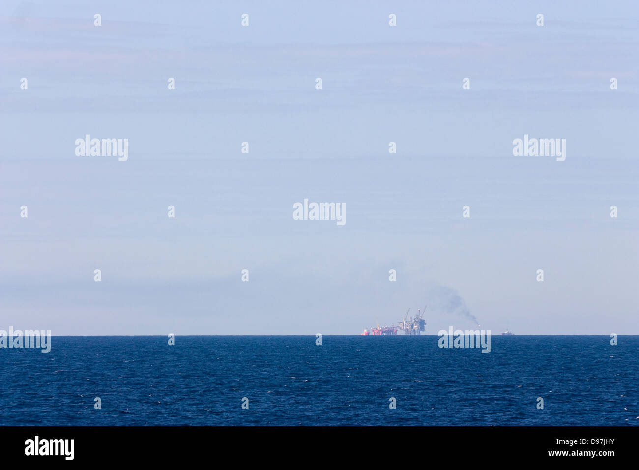 The North sea  Oil drilling rig Aireal pollution Smoke Stock Photo