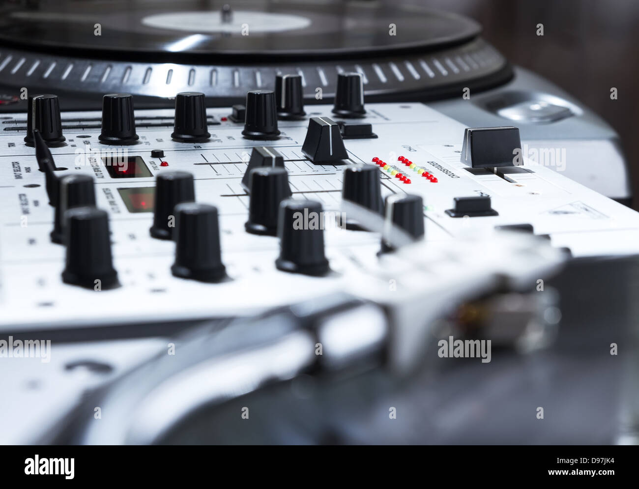 Professional sound equipment for a disc jockey. Turntable vinyl record