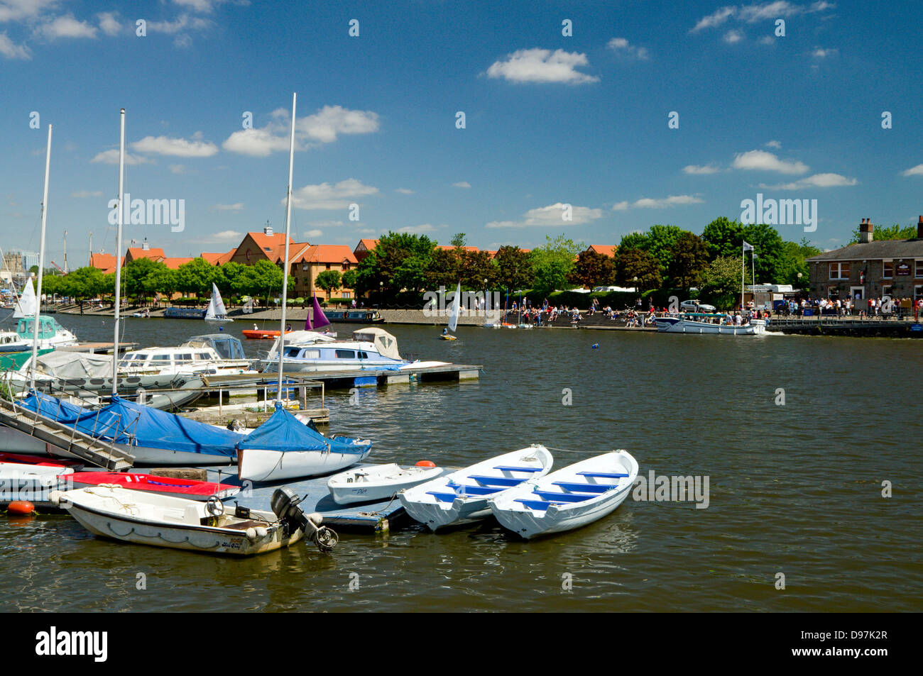 boats moored on floating harbour, bristol, england. Stock Photo