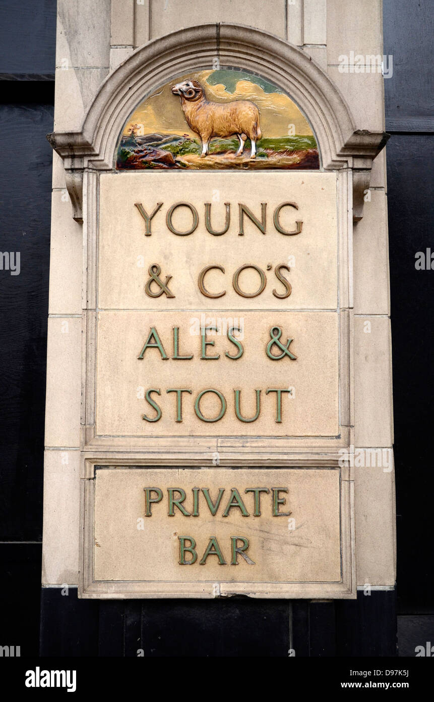 A sign on the now disused Young's Ram Inn Brewery Tap in Ram Street, Wandsworth, south London Stock Photo