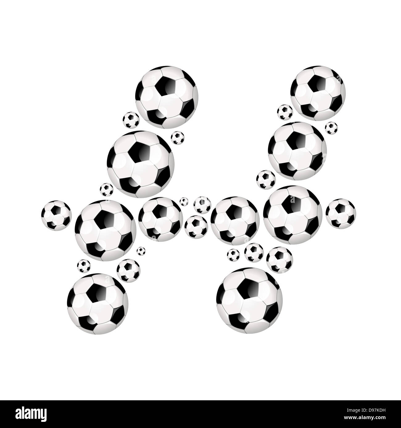 Soccer alphabet letter H illustration icon with soccer or footballs Stock Photo