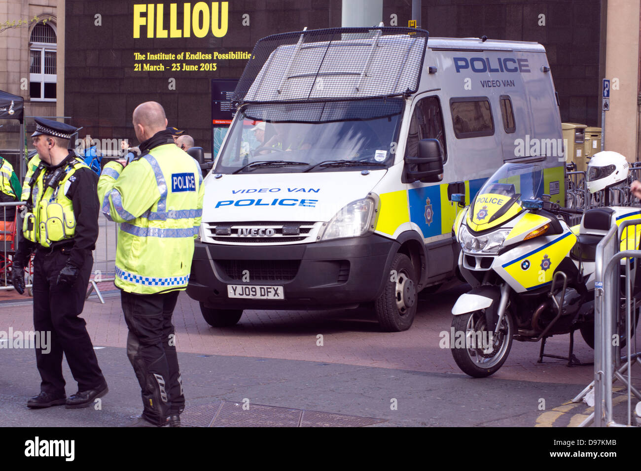 Police motor cyclist in Leeds city center Stock Photo Alamy