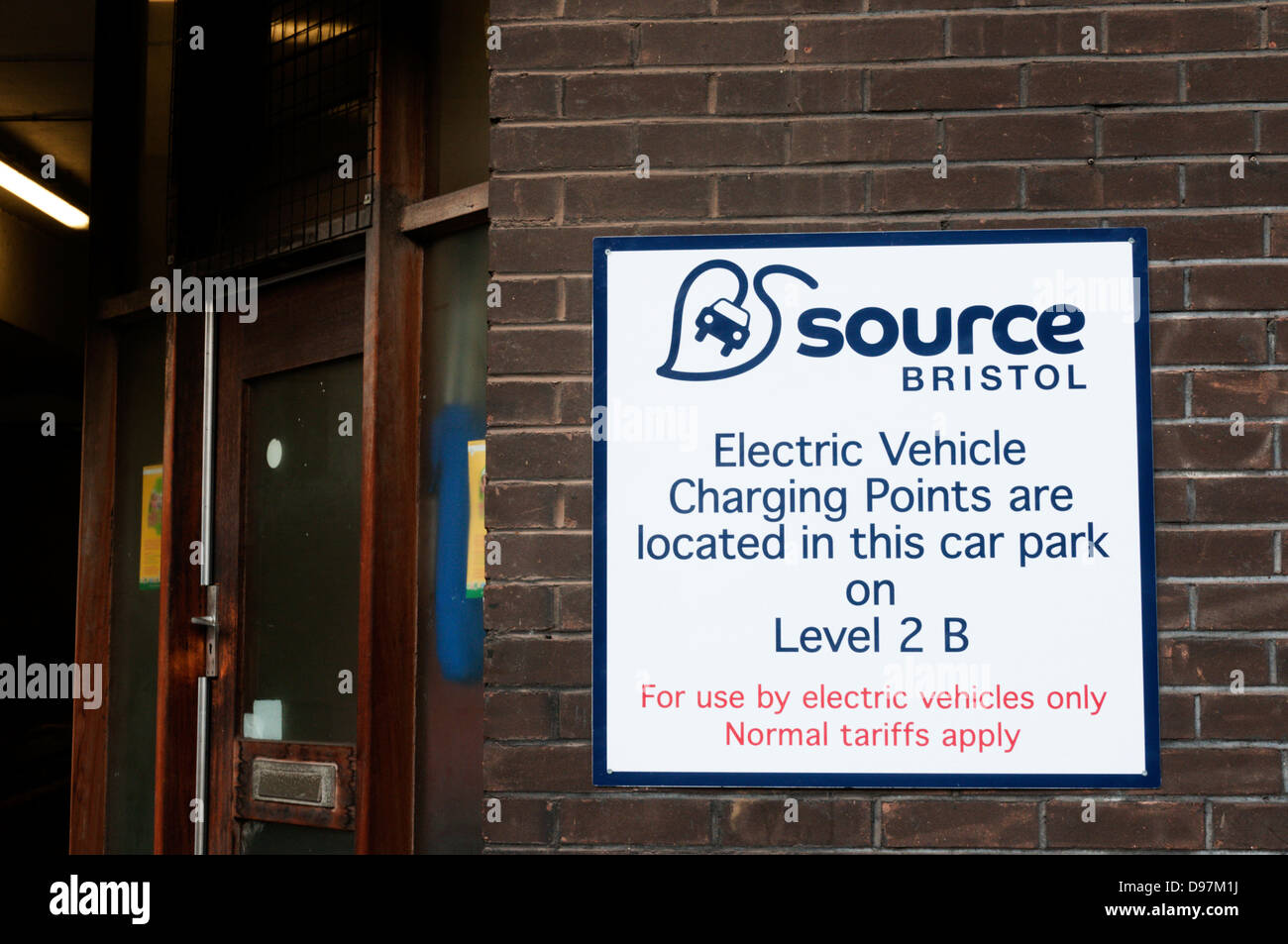 Sign for a charging point for electrical vehicles in a Bristol car park. Stock Photo