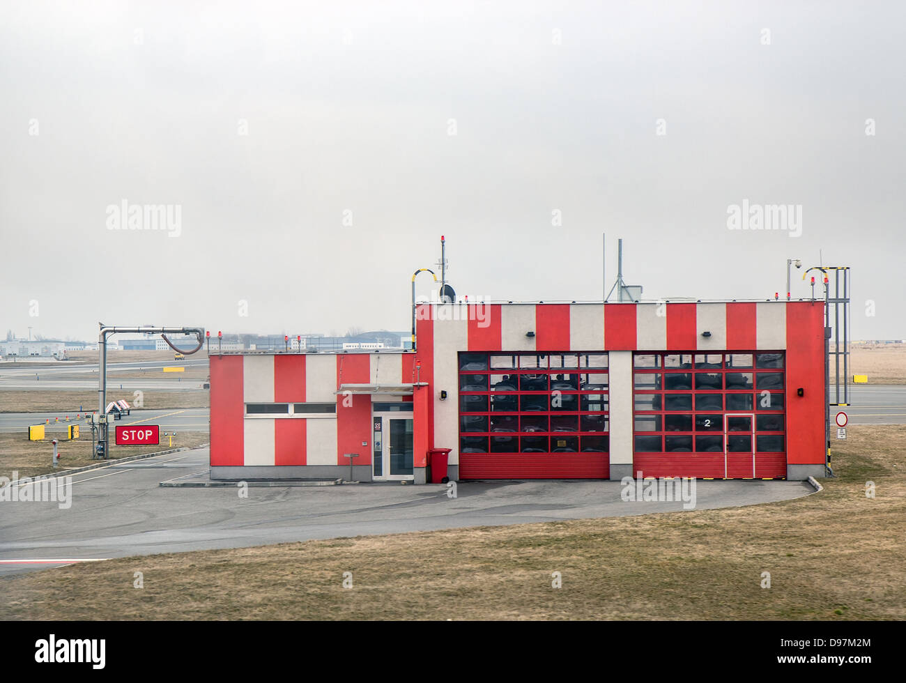 fire station at the airport- Vaclav Havel Airport Prague Stock Photo