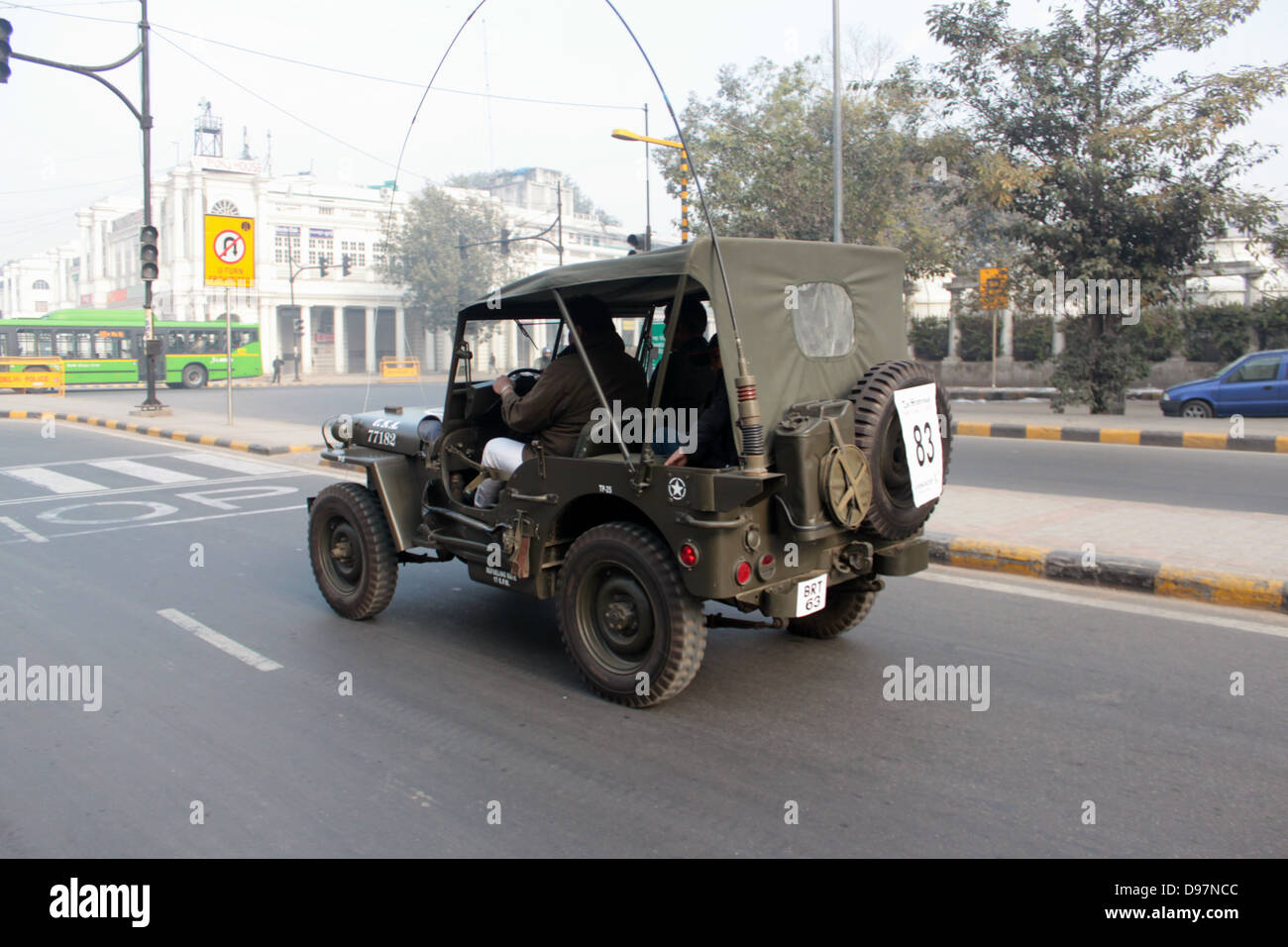 The 2012 Statesman Vintage and Classic Car rally in New Delhi had a number of military jeeps and trucks. Stock Photo