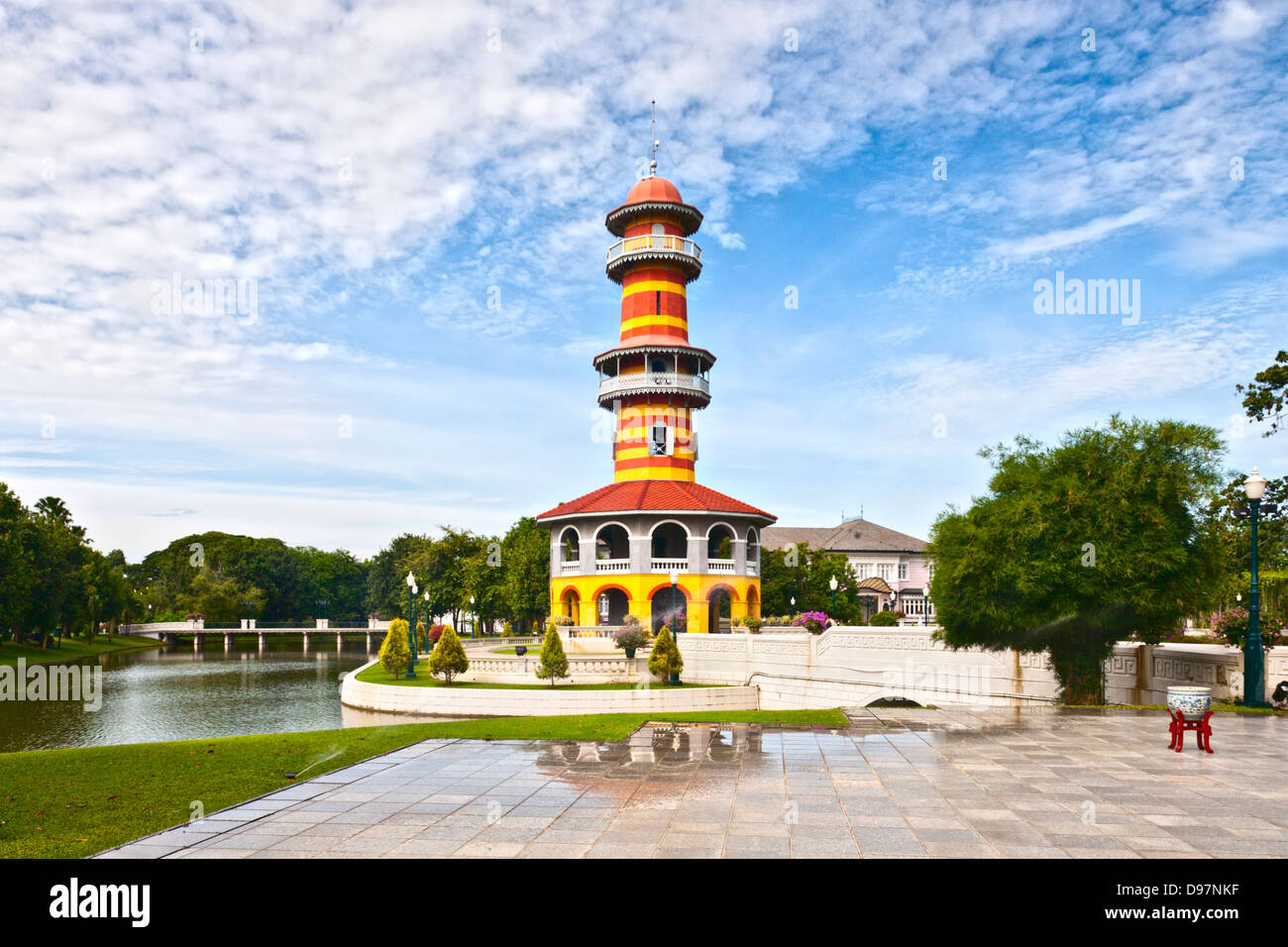 Ho Withun Thasana - the Sages Lookout, an observation tower in the Inner Palace of Bang Pa-In Summer Palace, north of Bangkok. Stock Photo